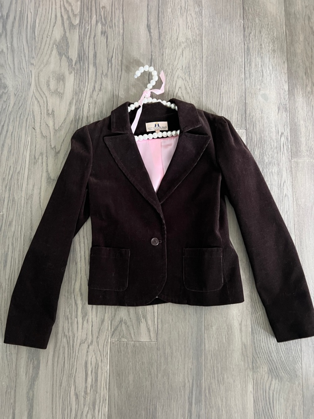 Dark Brown Corduroy Blazer with Pink Lining